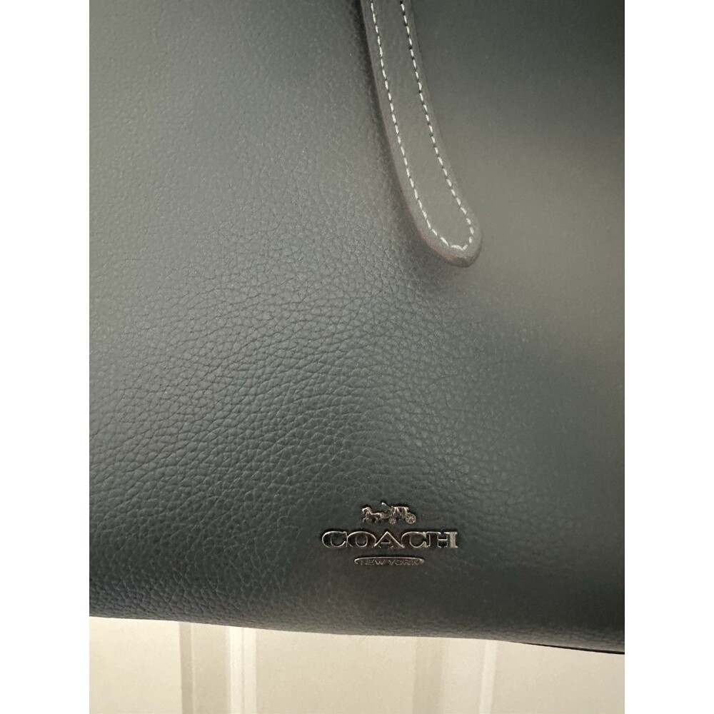 COACH Market Tote Bag Denim Blue W/ Tan Leather Int w/ Silver Hardware #58849 - Picture 2 of 14